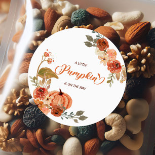 Little Pumpkin Fall Floral Baby Shower Classic Round Sticker