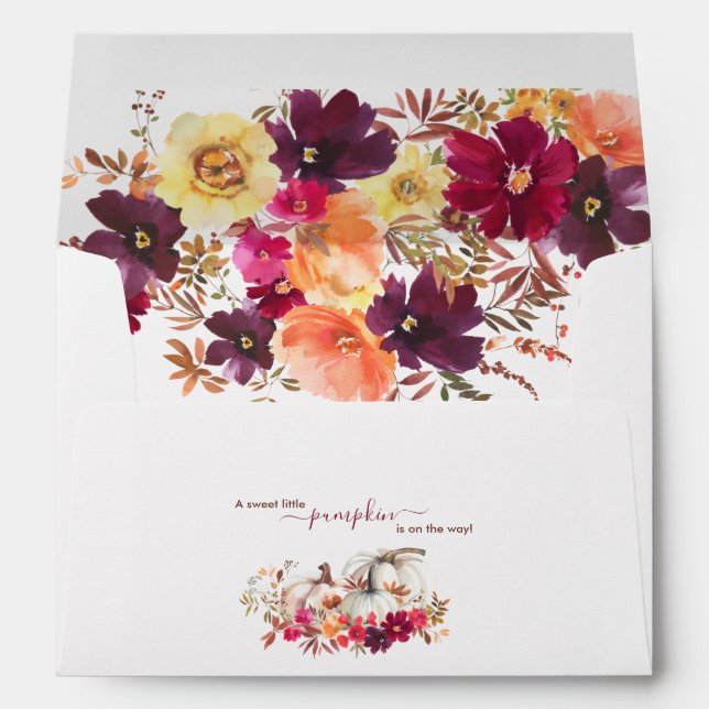 Little Pumpkin Fall Floral Baby Shower Envelope (Back (Bottom))