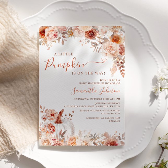 Little Pumpkin Fall Floral Baby Shower Invitation (Creator Uploaded)