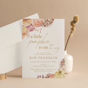 Little Pumpkin Fall Floral Baby Shower Invitation
