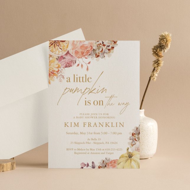 Little Pumpkin Fall Floral Baby Shower Invitation (Creator Uploaded)