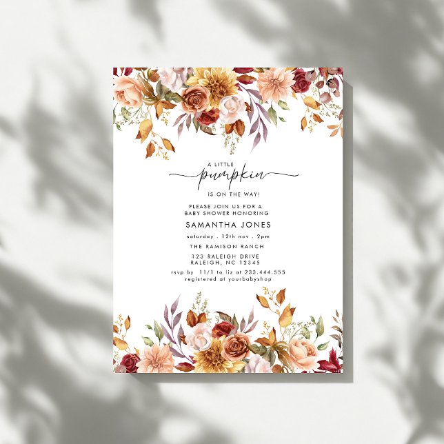 Little Pumpkin Fall Floral Baby Shower Invitation (Creator Uploaded)