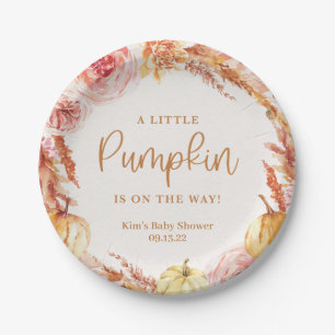 Little Pumpkin Fall Floral Baby Shower Paper Plate