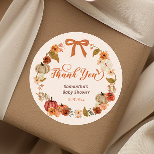 Little Pumpkin Fall Floral Baby Shower Thank you Classic Round Sticker