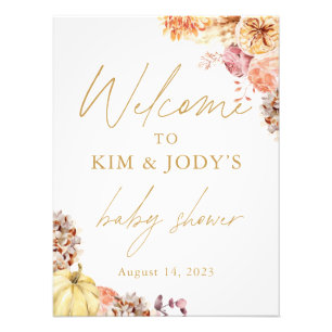 Little Pumpkin Fall Floral Baby Shower Welcome  Photo Print