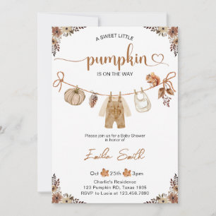 Little Pumpkin Fall Floral Boy Baby Shower  Invitation
