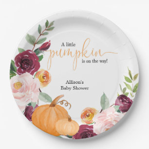 Little pumpkin fall floral girl baby shower paper plate