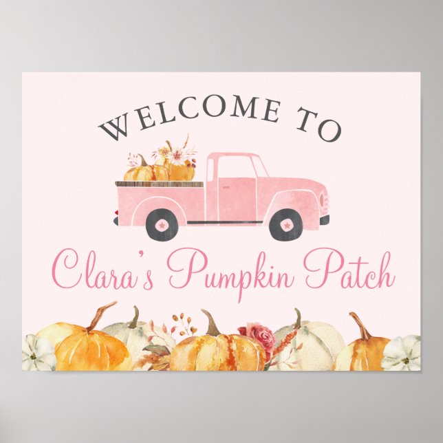 Little Pumpkin Fall Floral Girl Birthday Welcome   Poster (Front)