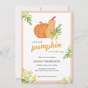 Little Pumpkin Fall Floral Watercolor Baby shower Invitation