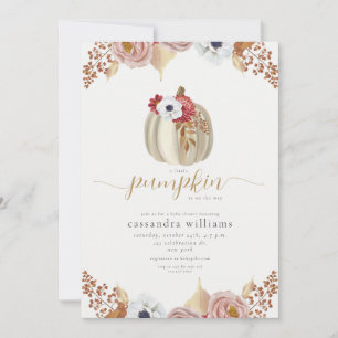 Little Pumpkin Fall Floral Watercolor Baby Shower Invitation