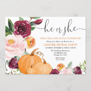 Little pumpkin fall gender reveal floral invitation