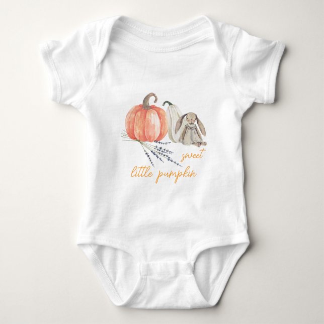 Little Pumpkin Fall Girl Baby Shower Baby Bodysuit (Front)