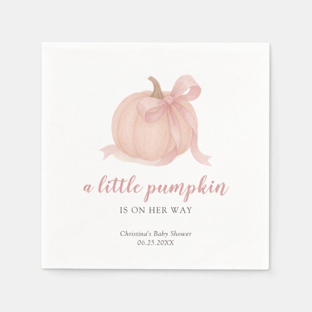 Little Pumpkin Fall Girl Baby Shower Napkin (Front)