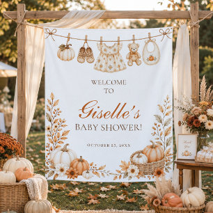 Little Pumpkin Fall Girl Baby Shower Welcome Tapestry