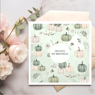 Little Pumpkin Fall Green birthday  Napkin