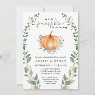 Little Pumpkin Fall Greenery Couples Baby Shower Invitation