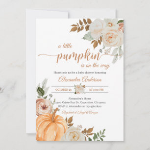 Little Pumpkin Fall Leaves Baby Shower Invitation