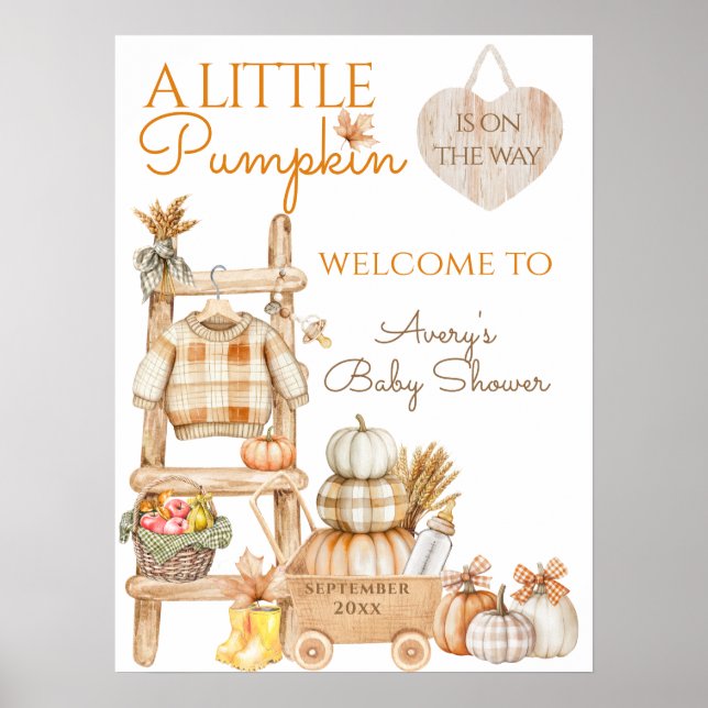 Little Pumpkin Fall Locally Grown Baby Shower Poster (Front)