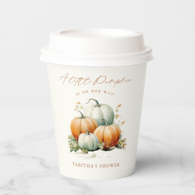 Little Pumpkin Fall Neutral Baby Shower Paper Cups (Front)