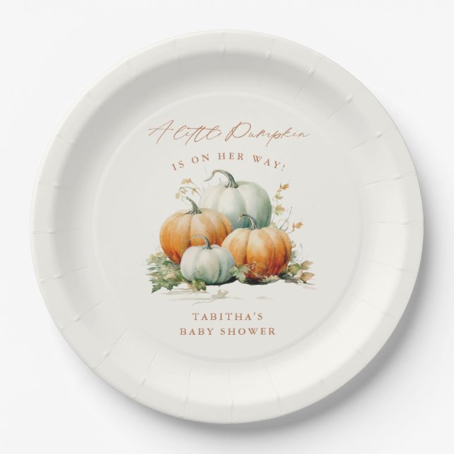 Little Pumpkin Fall Neutral Baby Shower Paper Plate (Front)