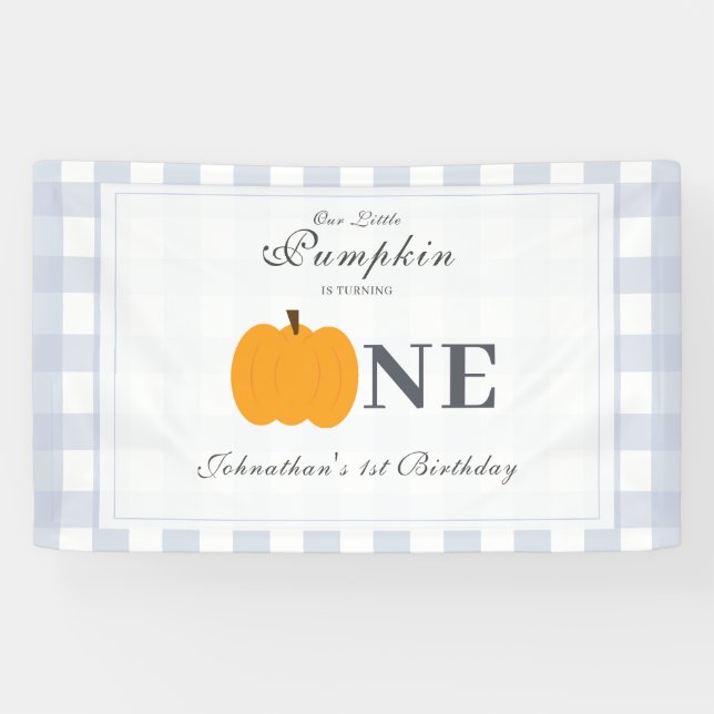 Little Pumpkin Fall Pastel Blue First Birthday  Banner (Horizontal)