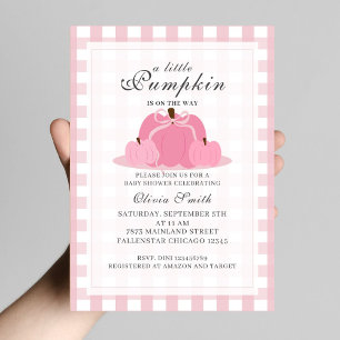 Little Pumpkin Fall Pastel Pink Bow Baby Shower  Invitation