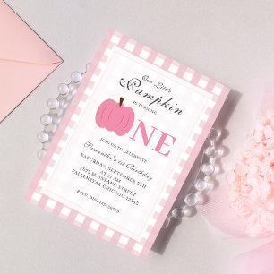 Little Pumpkin Fall Pastel Pink First Birthday Invitation