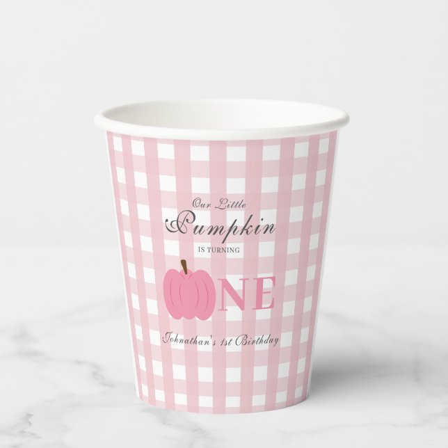 Little Pumpkin Fall Pastel Pink First Birthday  Paper Cups (Front)