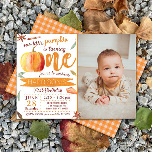 Little Pumpkin Fall Photo 1st Birthday Invitation