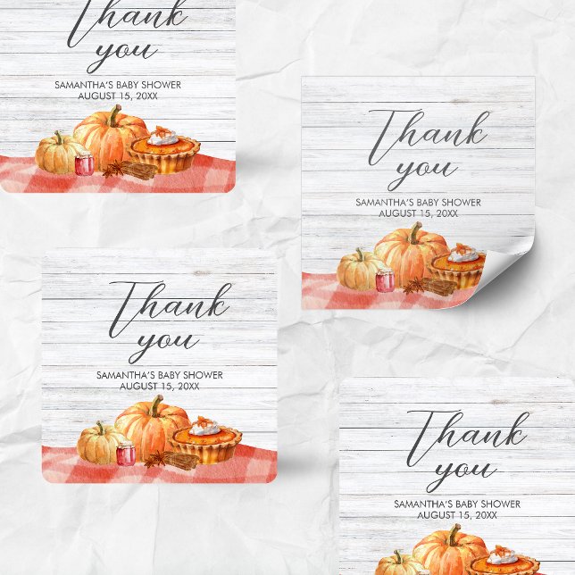 Little Pumpkin Fall Picnic Baby Shower Square Sticker (Pumpkin Fall Baby Shower Square Sticker)