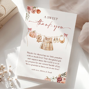 Little Pumpkin Fall Pink Floral Girl Baby Shower Thank You Card