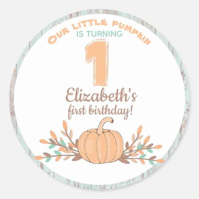 Little Pumpkin Fall Rustic 1st Birthday Classic Round Sticker (Front)