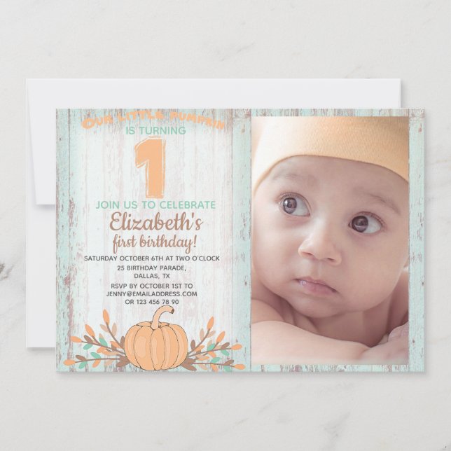 Little Pumpkin Fall Rustic 1st Birthday Invitation (Front)