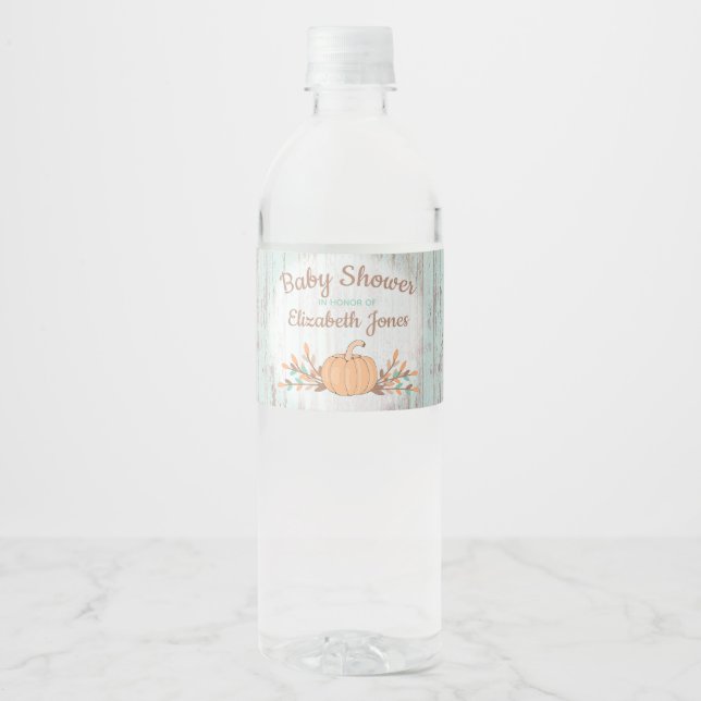 Little Pumpkin Fall Rustic Baby Shower Water Bottle Label (Front)