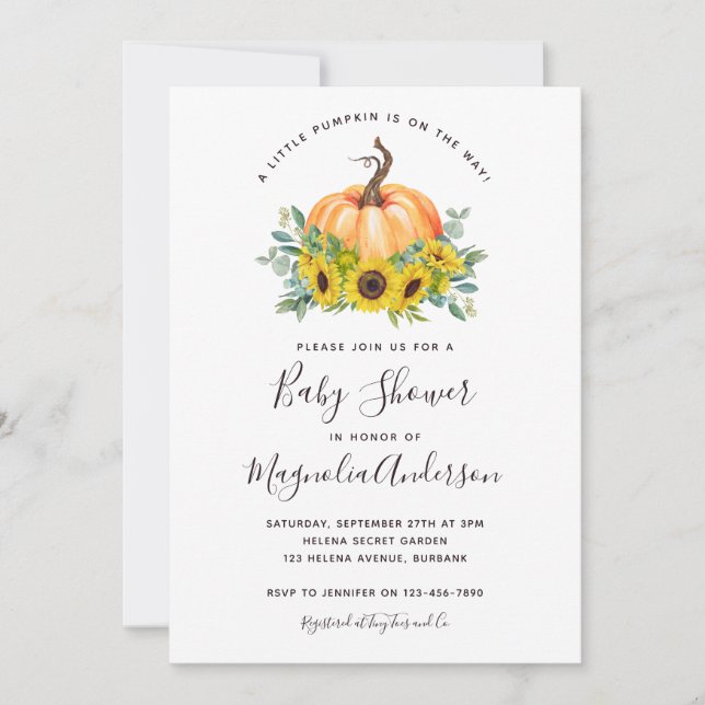 Little Pumpkin Fall Sunflower Baby Shower Invitation (Front)