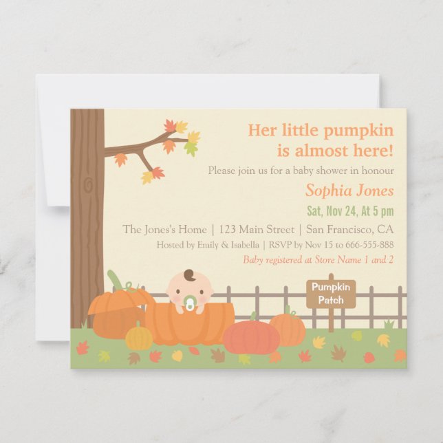 Little Pumpkin Fall Themed Baby Shower Invitations (Front)