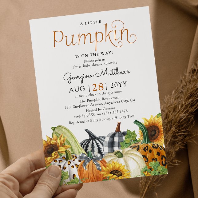 Little Pumpkin Fall Trendy Neutral Baby Shower Invitation (Creator Uploaded)