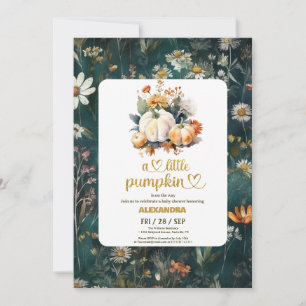 Little pumpkin fall watercolor floral baby shower invitation