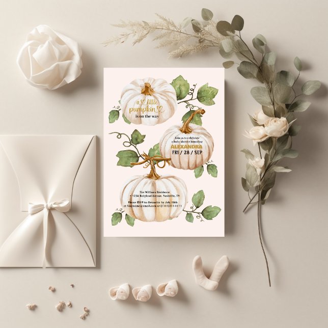Little pumpkin fall watercolor floral baby shower invitation (Creator Uploaded)