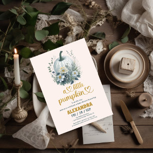 Little pumpkin fall watercolor floral invitation