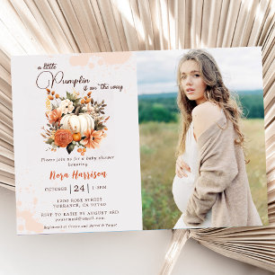 Little Pumpkin Fall Wildflower Pattern Baby Shower Invitation