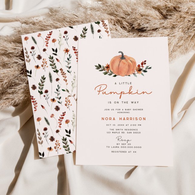 Little Pumpkin Fall Wildflower Pattern Baby Shower Invitation (Creator Uploaded)