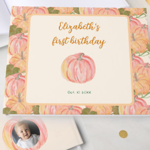Little Pumpkin First Birthday Custom Photo Guest Book