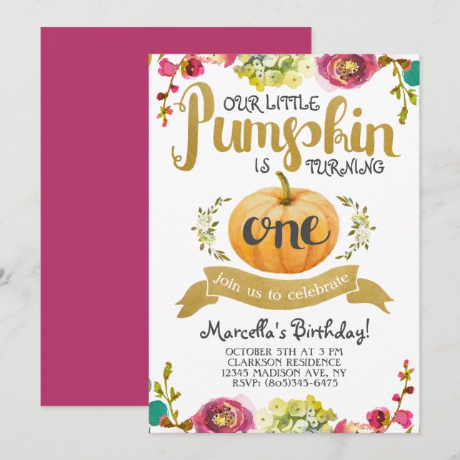 Little Pumpkin First Birthday Invitation (Front/Back)