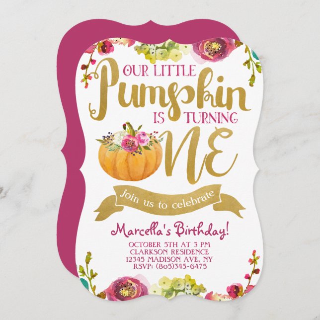 Little Pumpkin First Birthday Invitation (Front/Back)