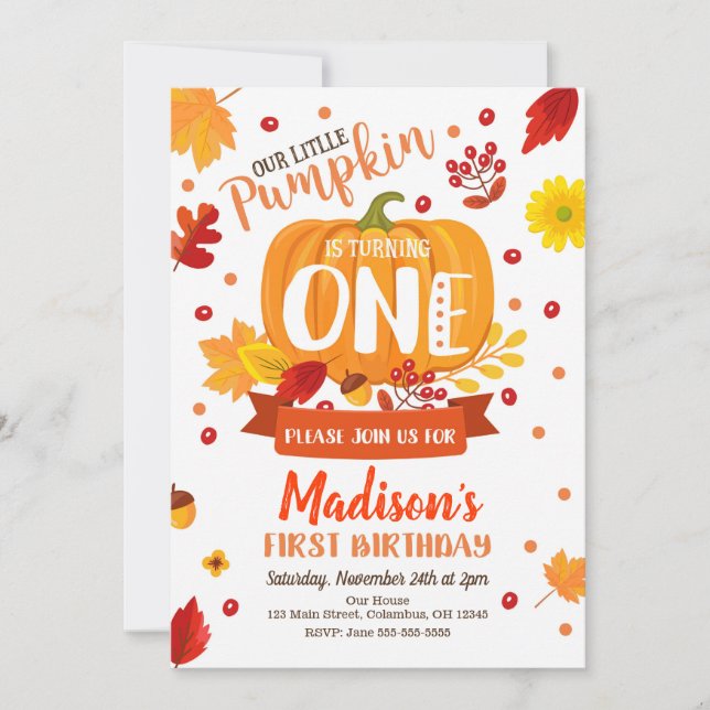 Little Pumpkin First Birthday Invitation (Front)