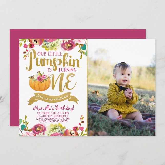 Little Pumpkin First Birthday Invitation (Front/Back)