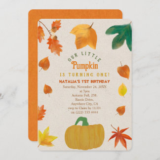  Little Pumpkin first birthday Invitation