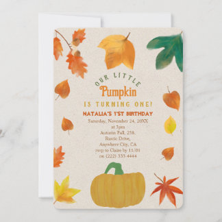  Little Pumpkin first birthday Invitation