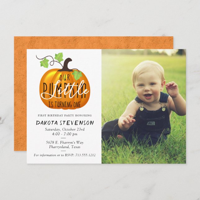 Little Pumpkin | First Birthday Party Photo Invitation (Front/Back)